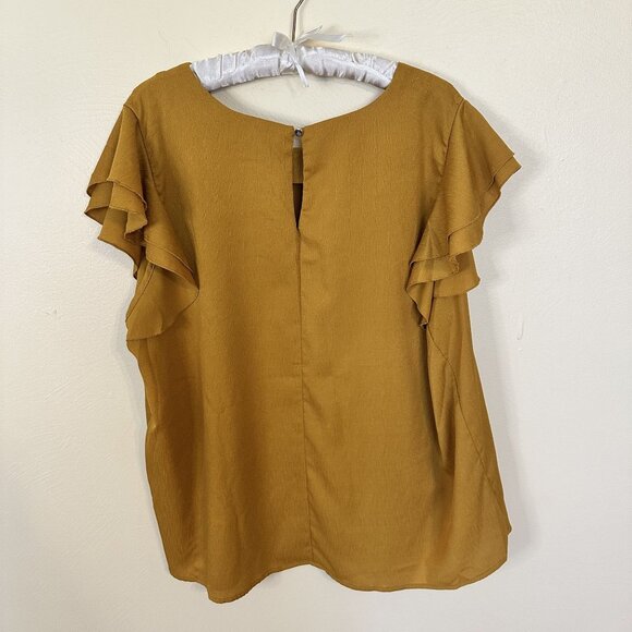 Milk & Honey Womens Blouse Mustard Yellow Ruffle Sleeve Shirt 3X Career Top - Picture 3 of 7
